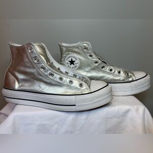 Converse Chuck Taylor Lift High Top Silver Leather Sneakers Women's A06177C